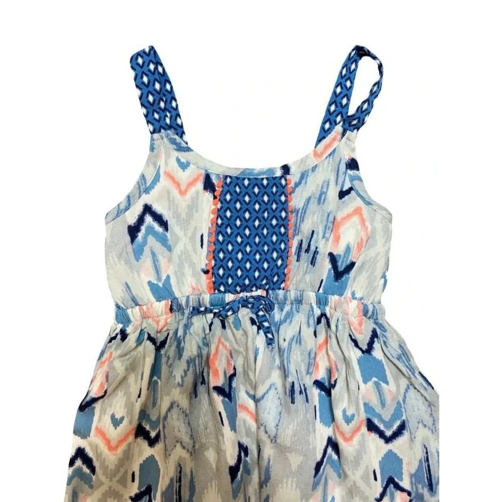 Gymboree Girls Dress 18-24 Months Blue Coral Ikat Chevron Tank Sundress EUC